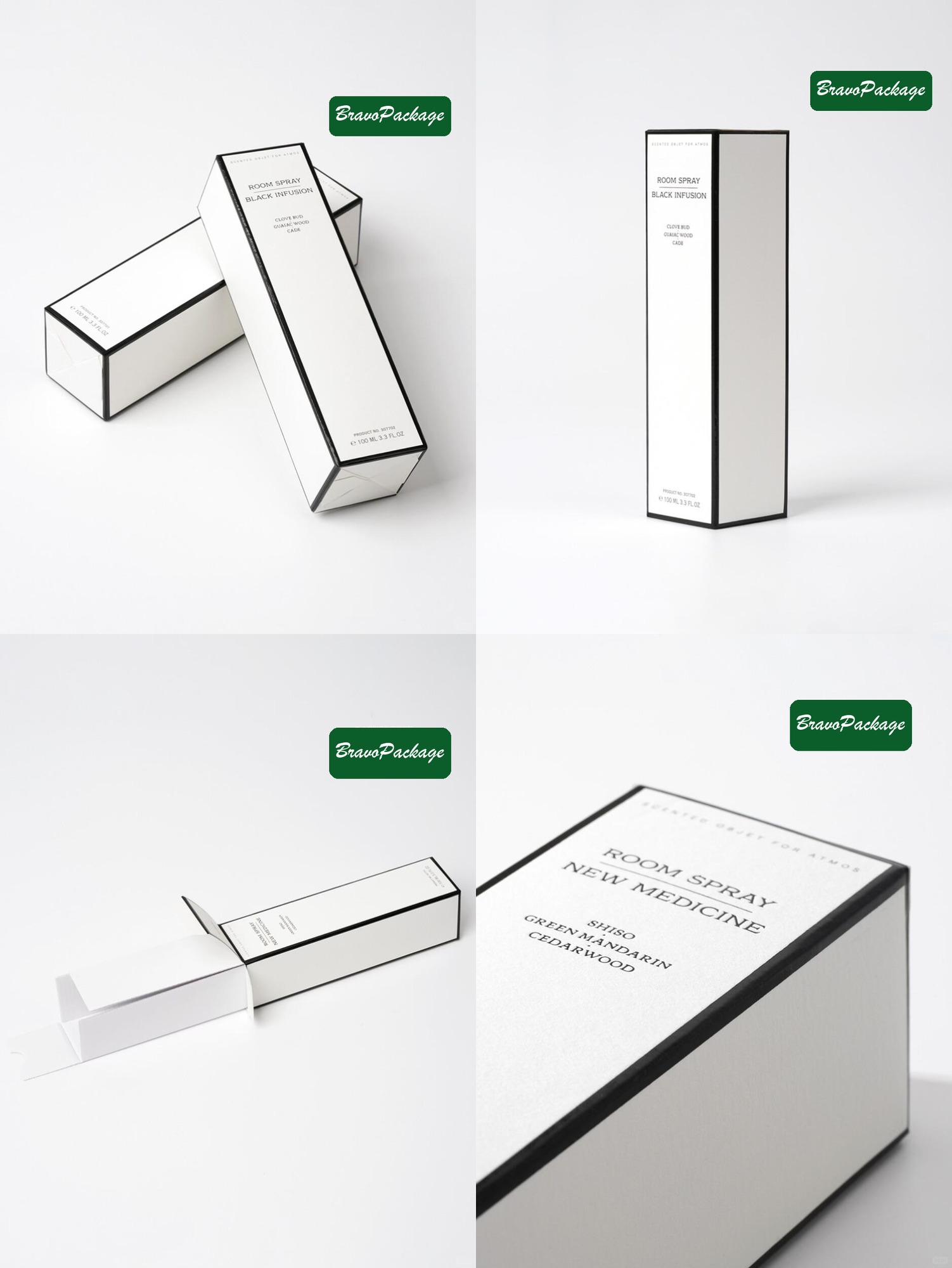 Minimal Black Frame Fragrance Box packaging collage