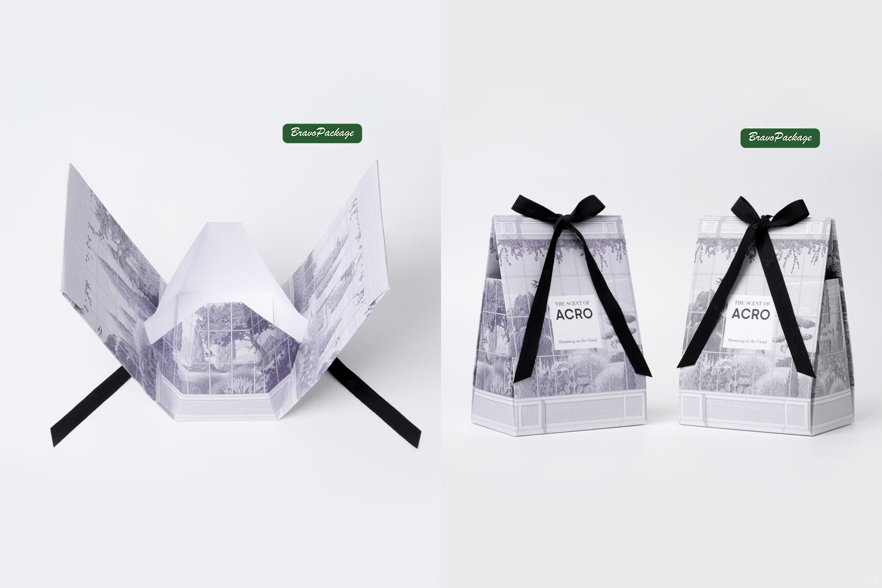 Purple Ribbon Foldable Fragrance Box packaging collage