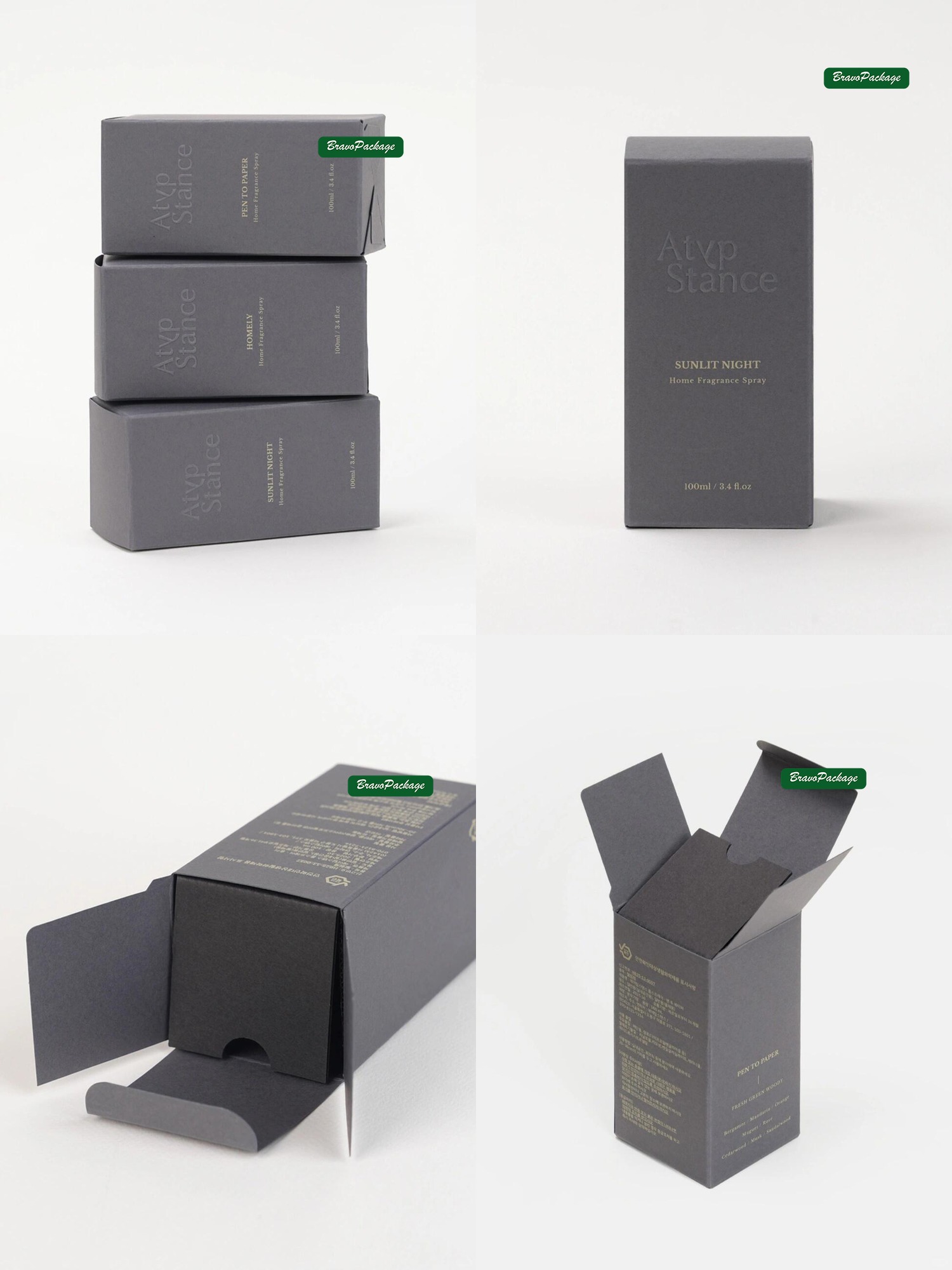 Soft Gray Fragrance Box with Ritual-Like Opening packaging collage