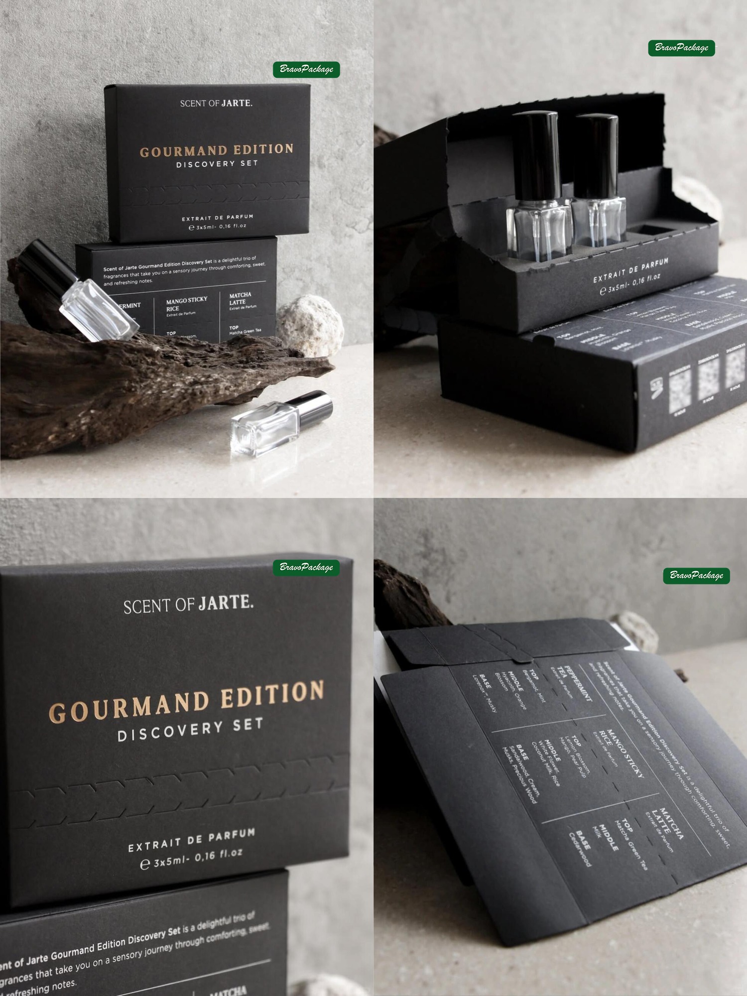 Tear-Open Fragrance Box with Clean Reveal packaging collage