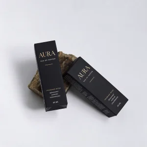 Black folding perfume carton boxes with gold print