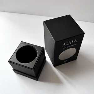 Black lid and base rigid perfume box with fitted insert