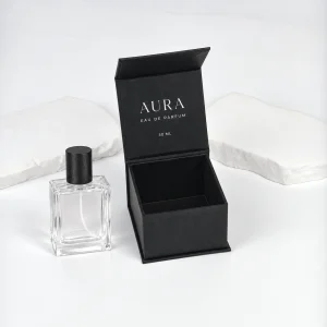 Black magnetic rigid perfume box with bottle