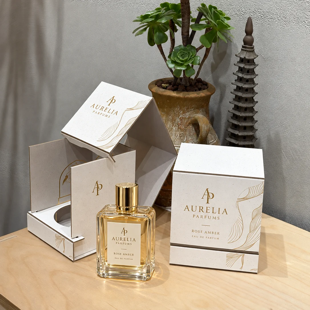 Cream grayboard two-piece folding perfume box with insert