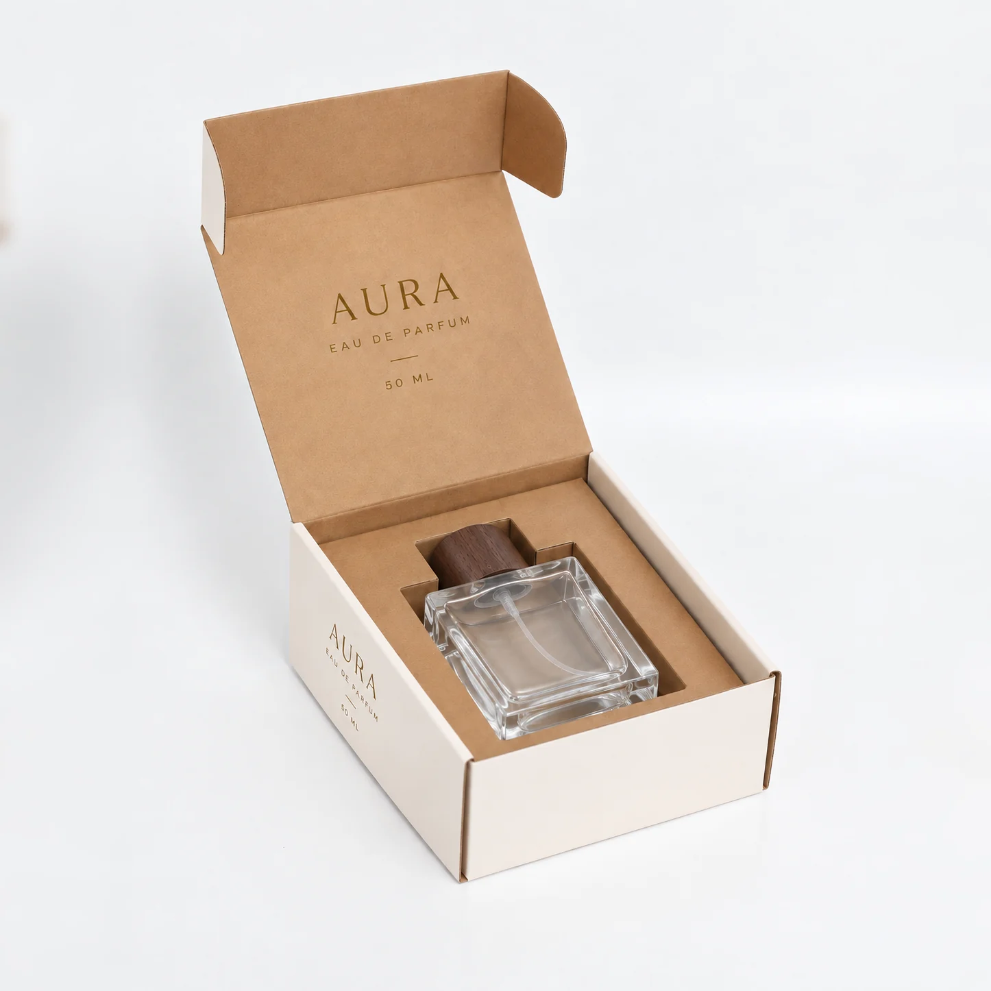 Cream mailer perfume box with kraft fitted insert