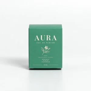 Green folding perfume carton box front view