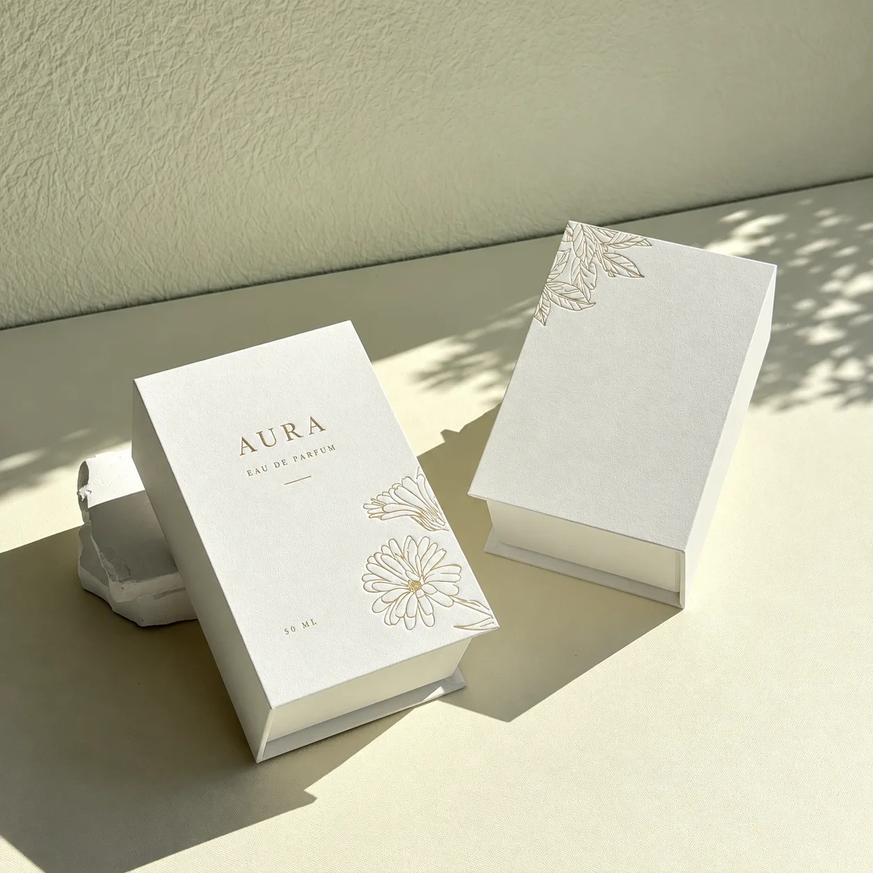 Ivory botanical book-style perfume box