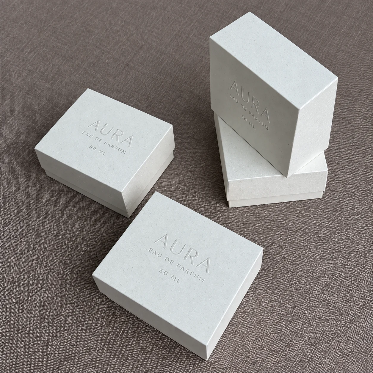 Ivory debossed lid and base perfume box set