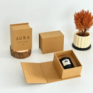 Kraft book-style perfume box with hinged lid