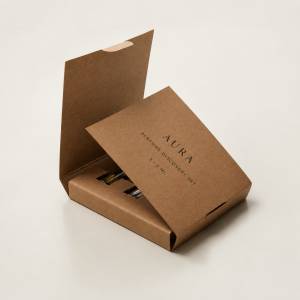 Open kraft folding perfume discovery box for three 2ml vials