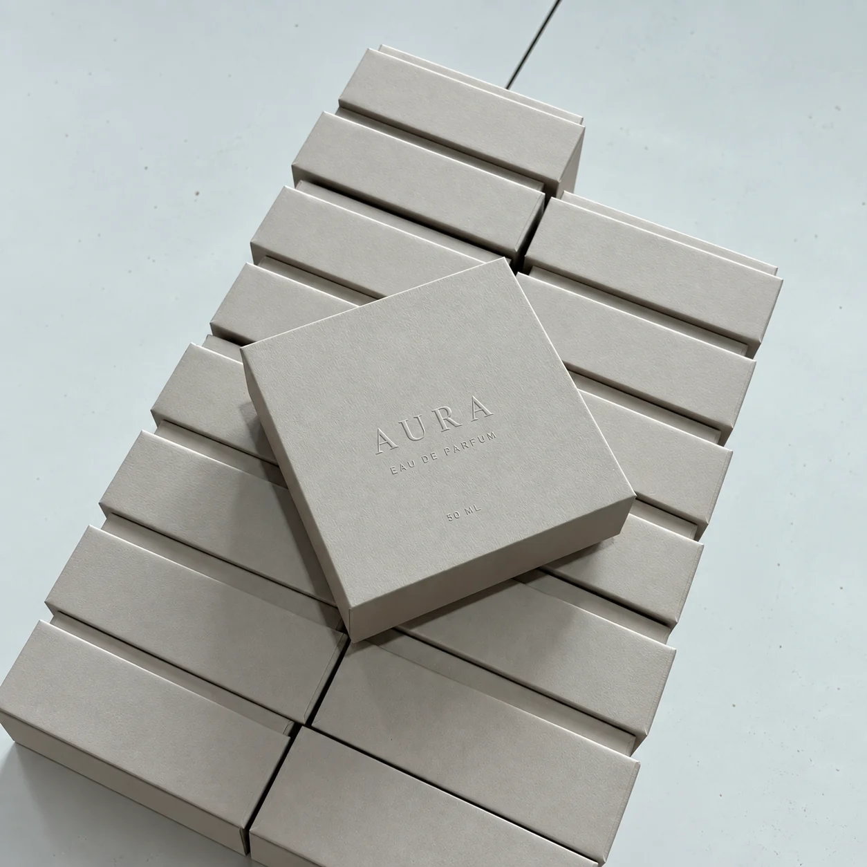 Light gray cotton paper lid and base perfume box set