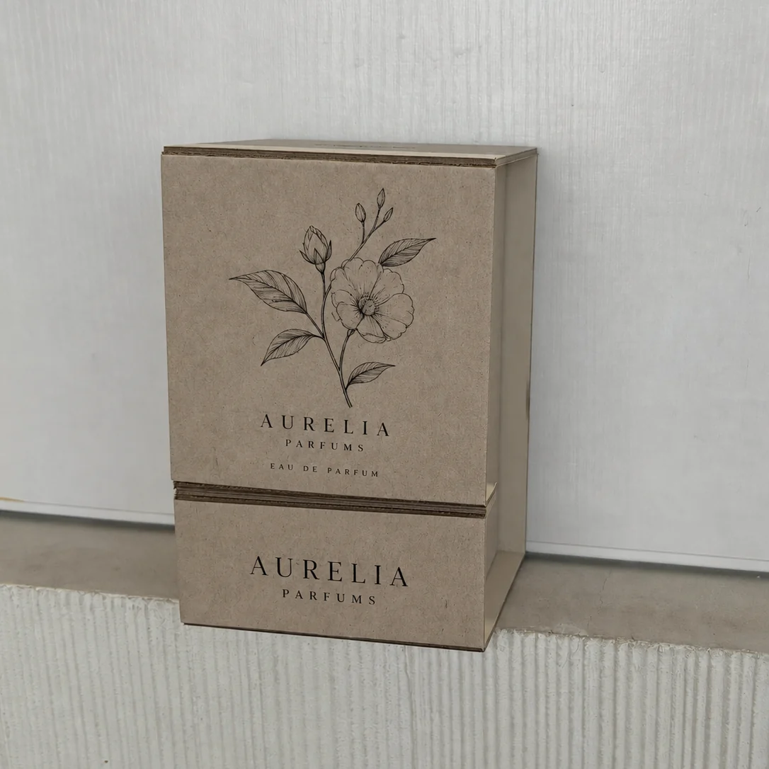 Natural grayboard two-piece folding perfume box with floral line print