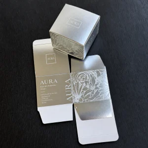 Silver cardstock perfume carton box with flat dieline