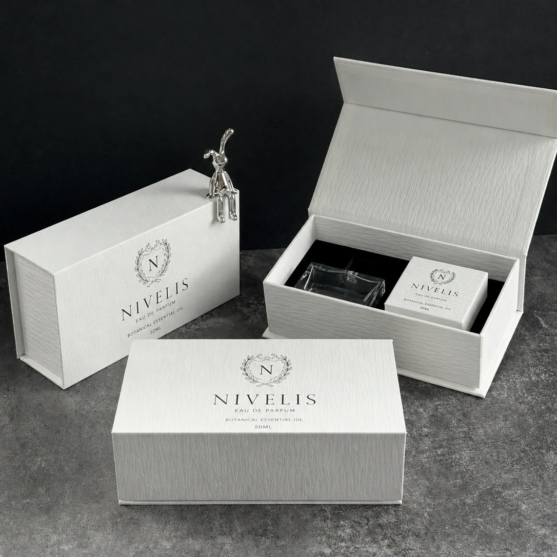 White perfume gift box with foam insert