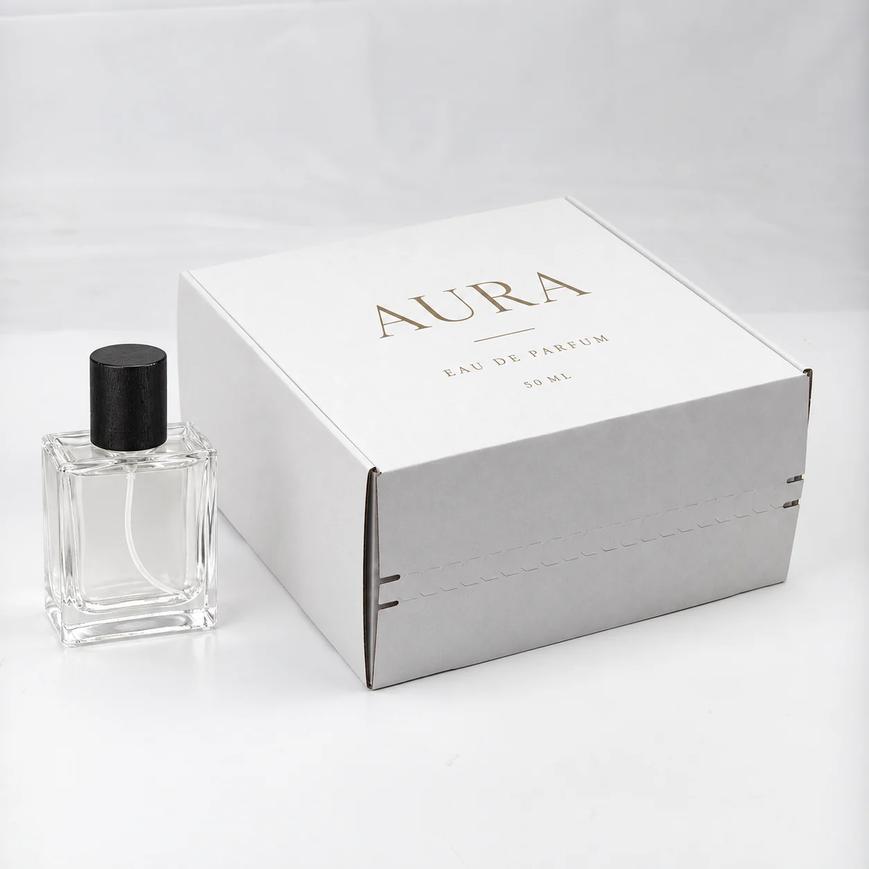 White tear-strip mailer perfume box with insert