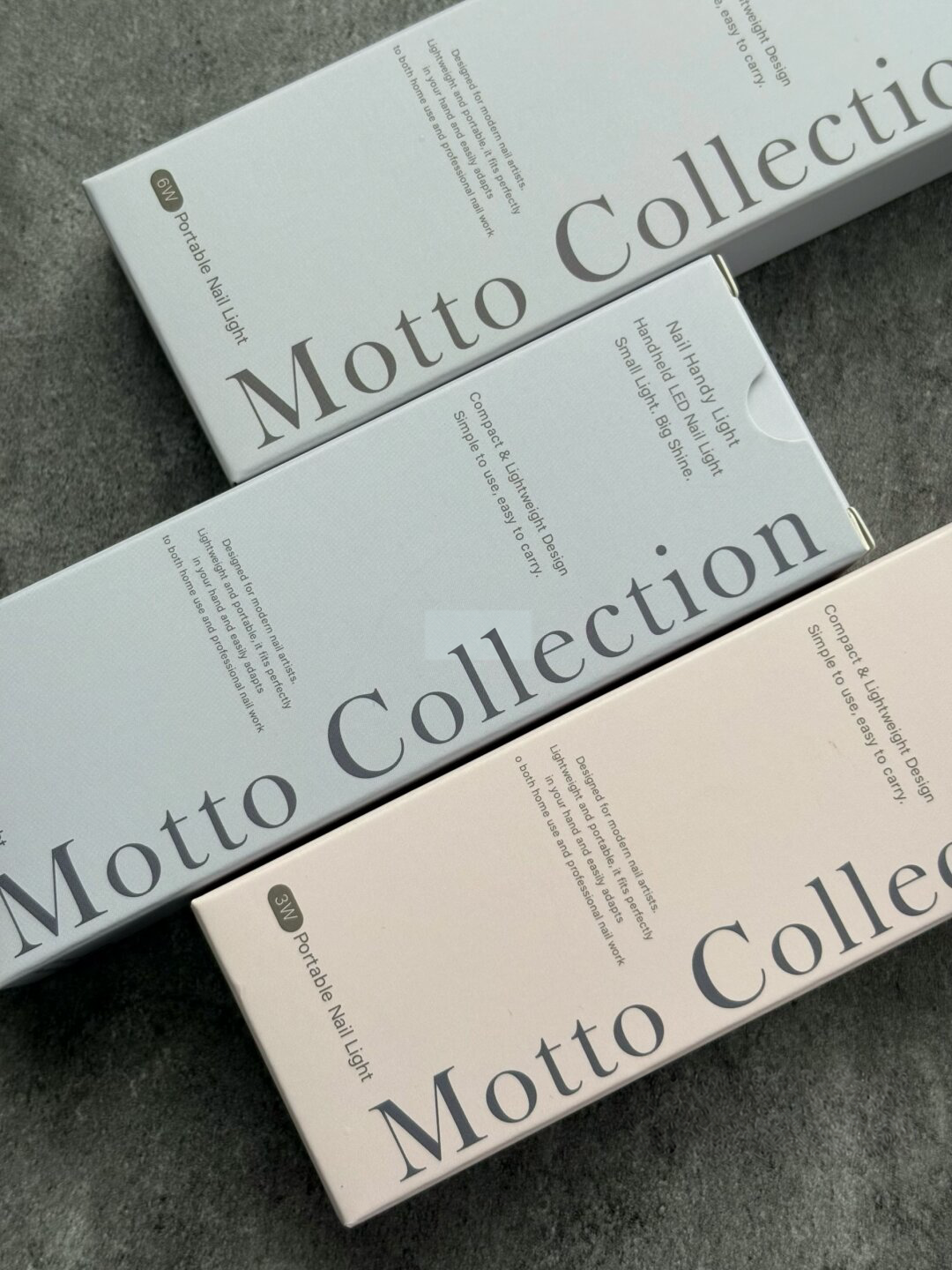 Pastel Tuck-End Folding Carton: pale blue carton with the original dark serif typography