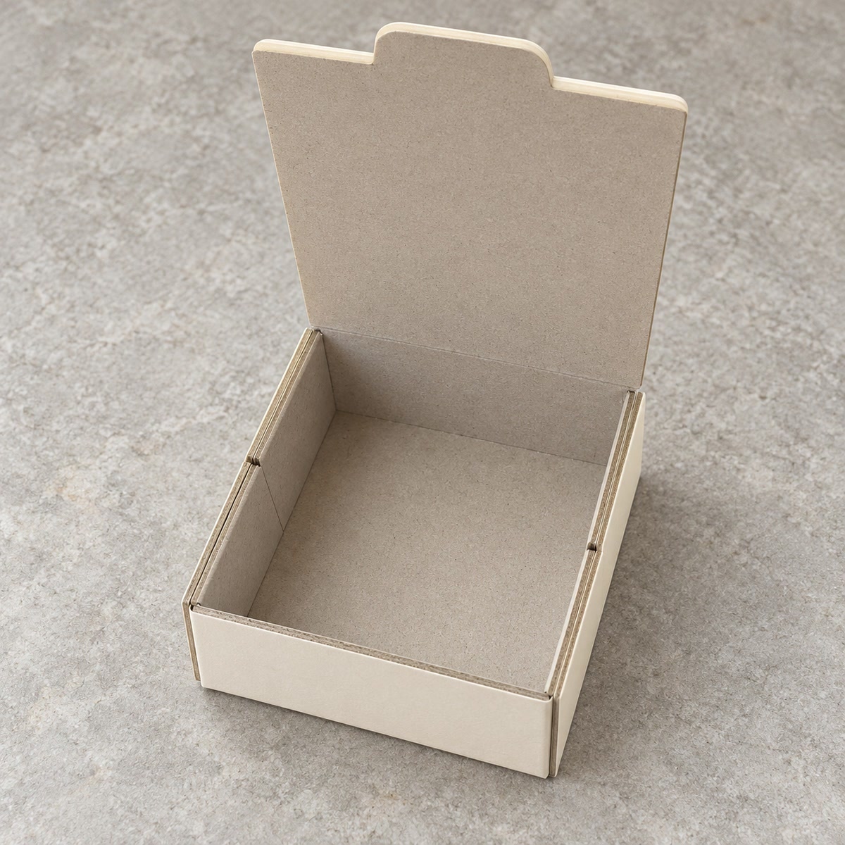 Ivory Tab-Lock Folding Gift Box: closed box with its original illustrated exterior artwork
