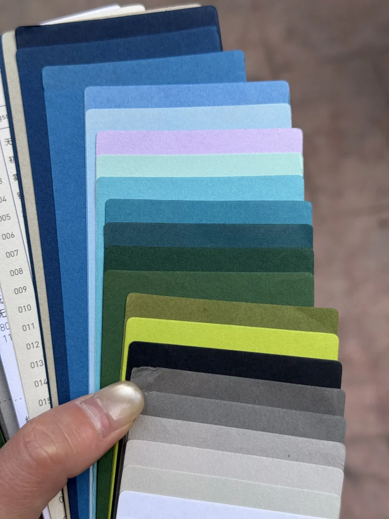 A color card collection from blues and greens to black, white and gray