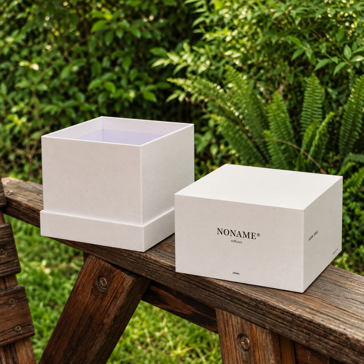 White Shoulder-Neck Reed Diffuser Gift Box: separate lid and base showing the stepped shoulder